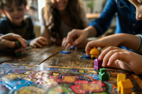 Niño jugando un juego de mesa educativo diseñado por un estudiante del diplomado en creación de juegos educativos, aplicando estrategias lúdicas para mejorar el aprendizaje.