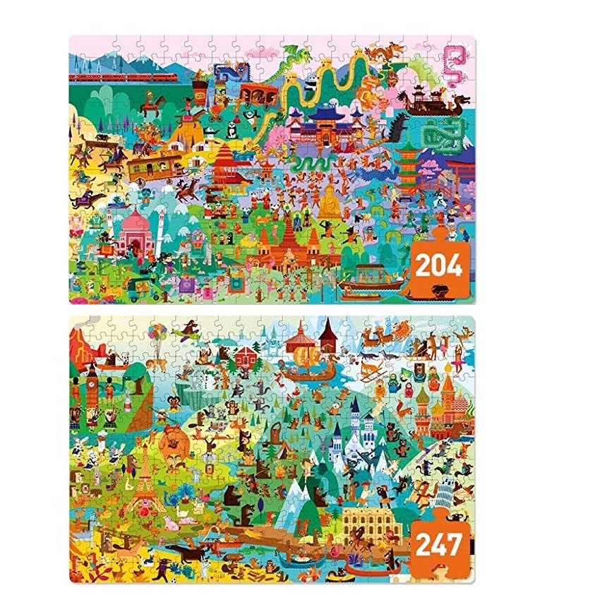 Level Up! Nivel 7: contiene 2 puzles, un mapa ilustrado de Europa y uno de Asia