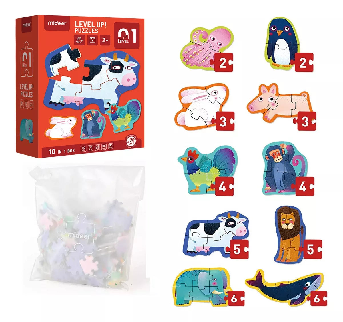 Level Up! Nivel 1: contiene 10 puzles de animales