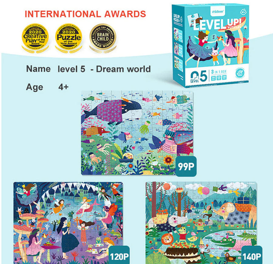 Level Up! Nivel 5: contiene 3 puzles de paisajes de fantasia